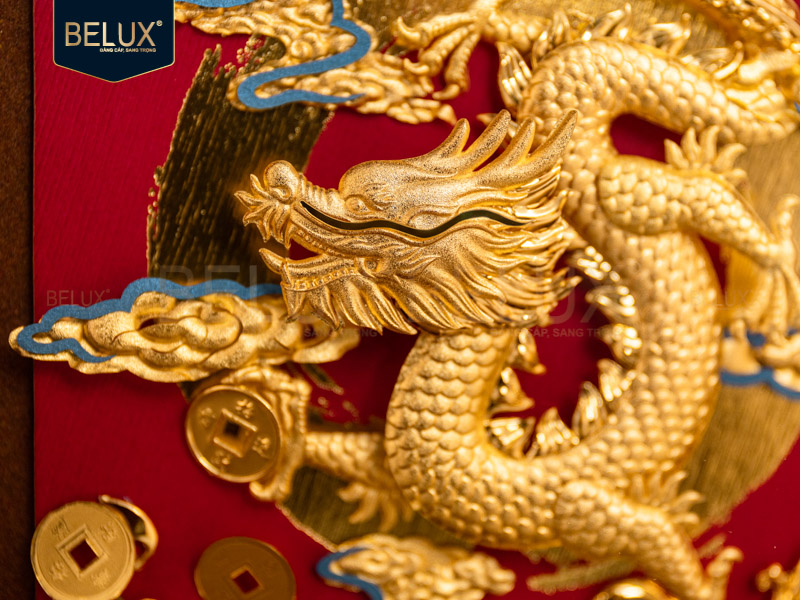 Tranh rồng kim long dát vàng 24K 24x24cm